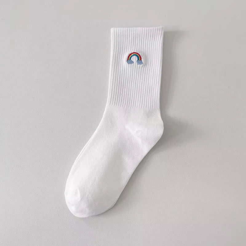 Embroidery Fashion Women Black White Butterfly Dog Cat Hip Hop Simple Long Street Skateboard Spring Autumn Socks for Girls