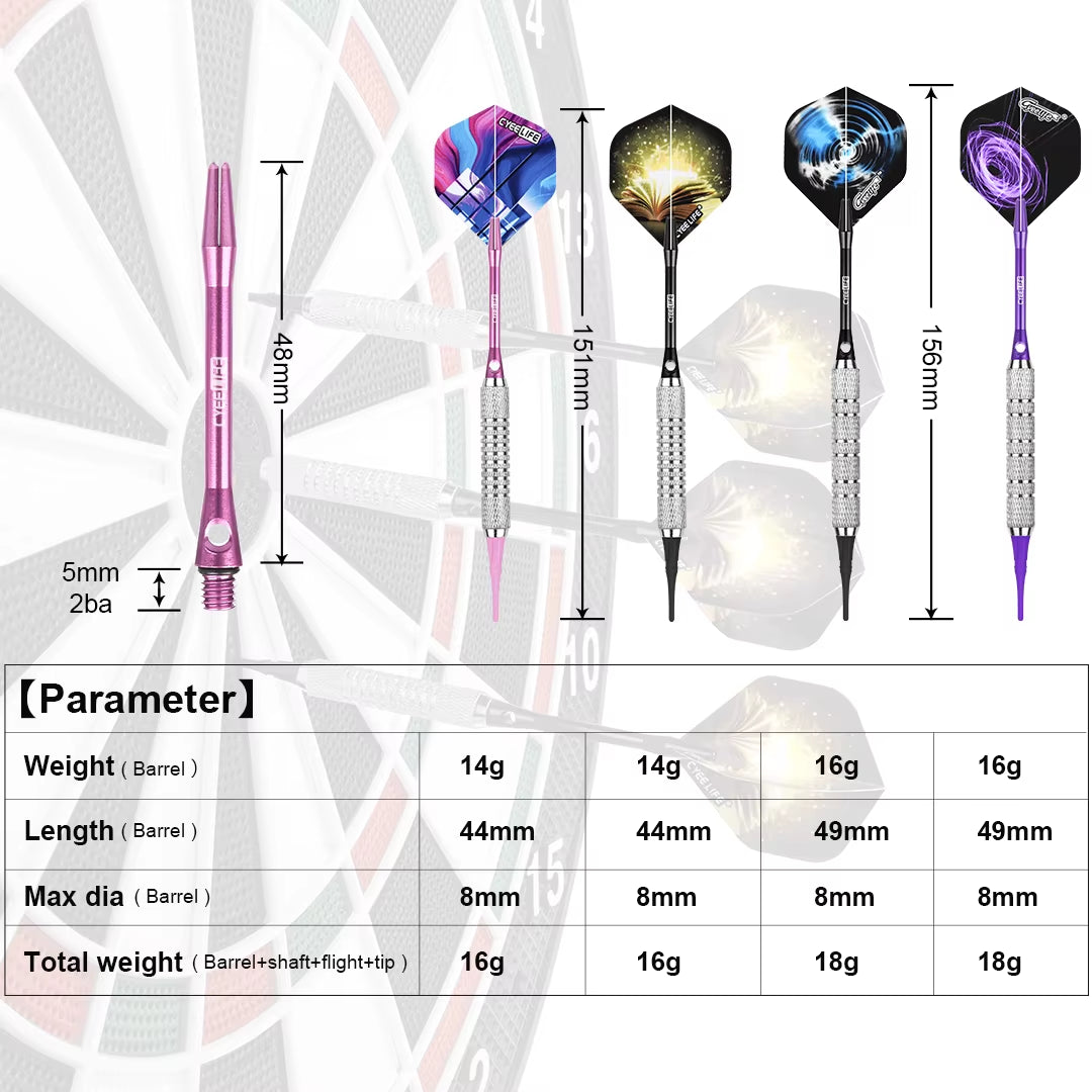 Professional Soft Tip Darts Set (16/18 Grams) with Additional Plastic Tips for Electronic Dartboard Accessories