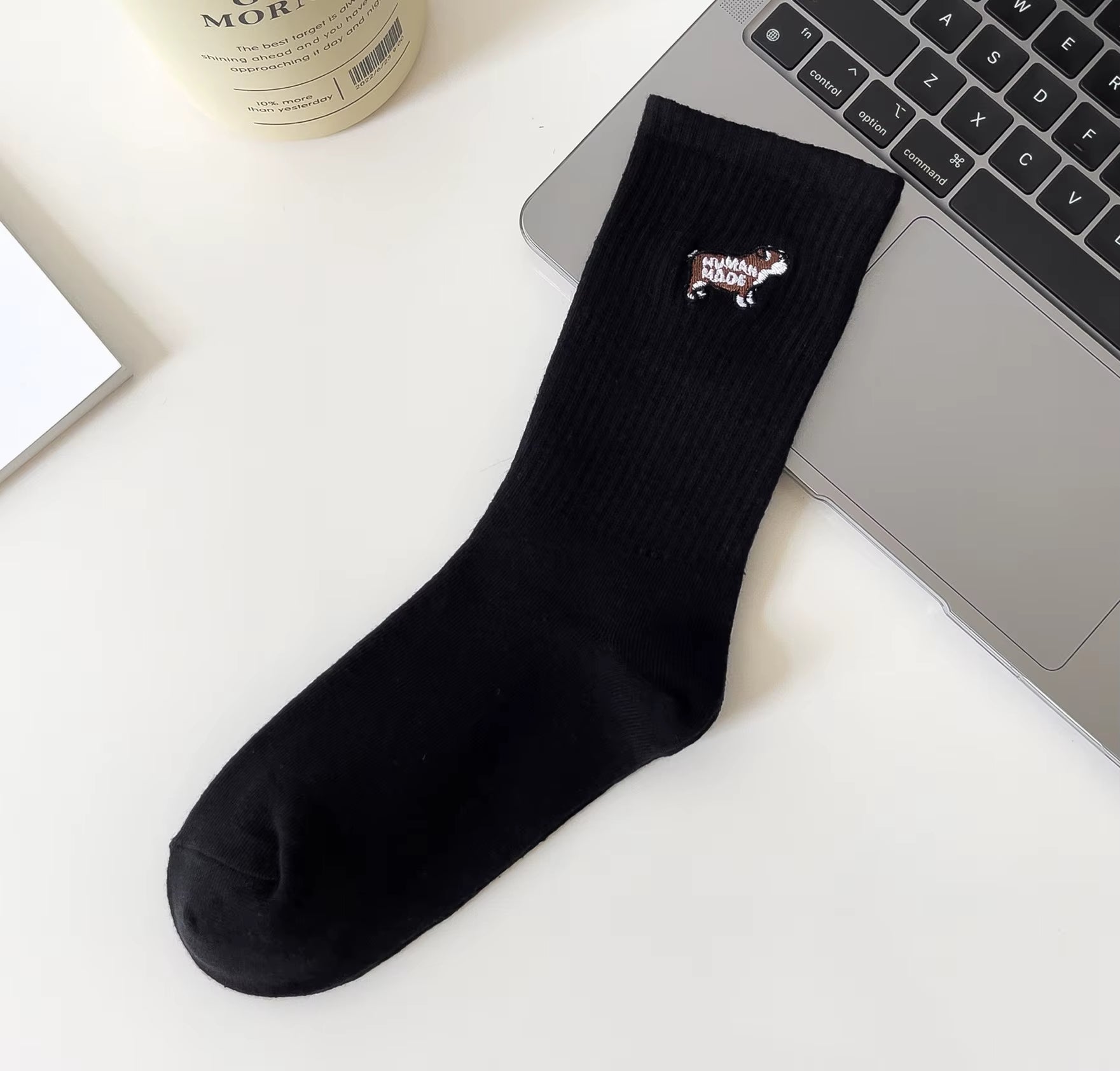 Embroidery Fashion Women Black White Butterfly Dog Cat Hip Hop Simple Long Street Skateboard Spring Autumn Socks for Girls
