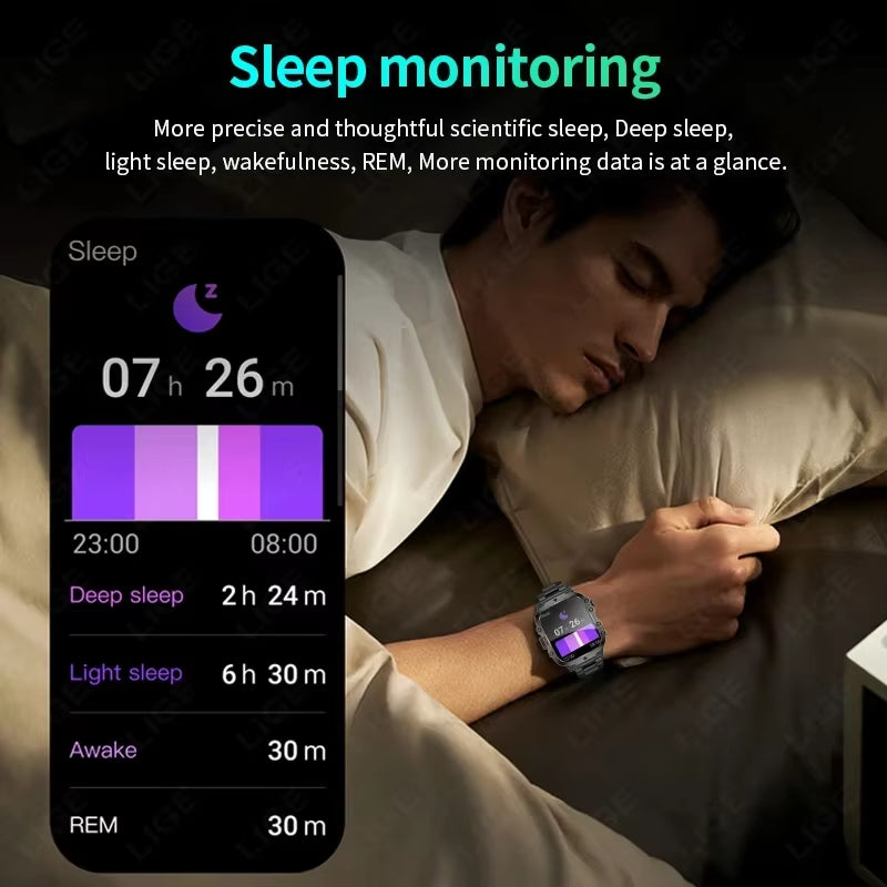 2025 Rugged Military Smart Watch for Men - Outdoor LP68 Waterproof Smartwatch with 2.01" Display, AI Voice, and Bluetooth Calling for Android Devices