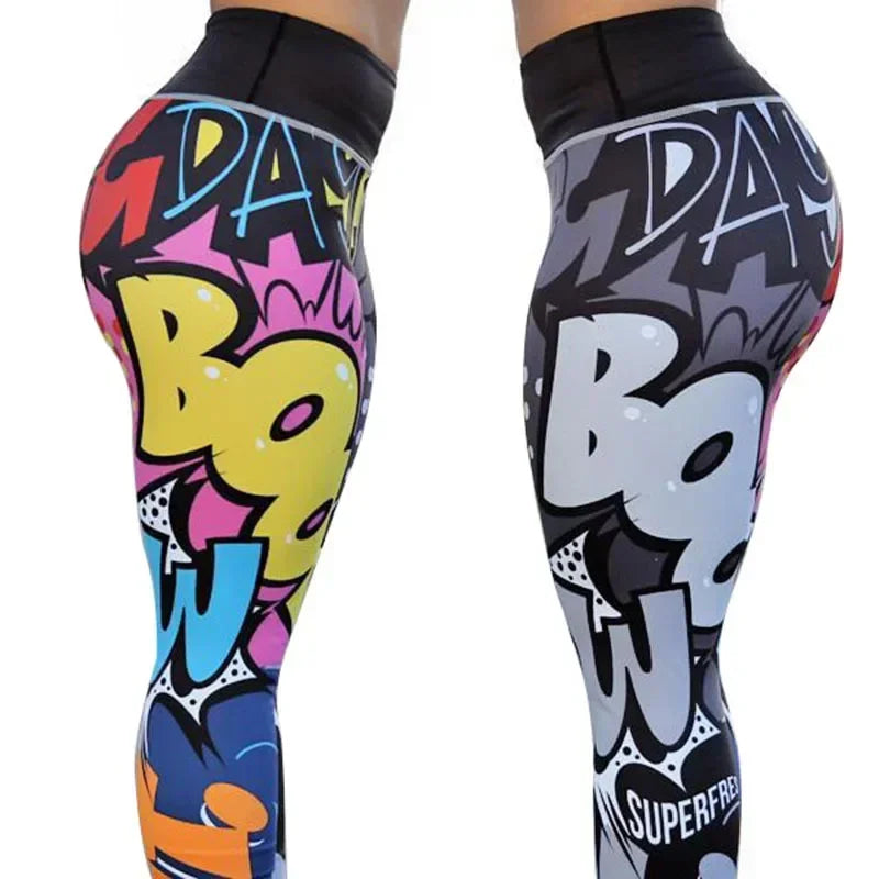 Women's High Waist Digital Print Workout Leggings - Push-Up Fitness Pants