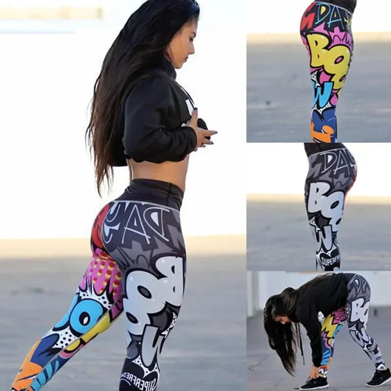 Women's High Waist Digital Print Workout Leggings - Push-Up Fitness Pants
