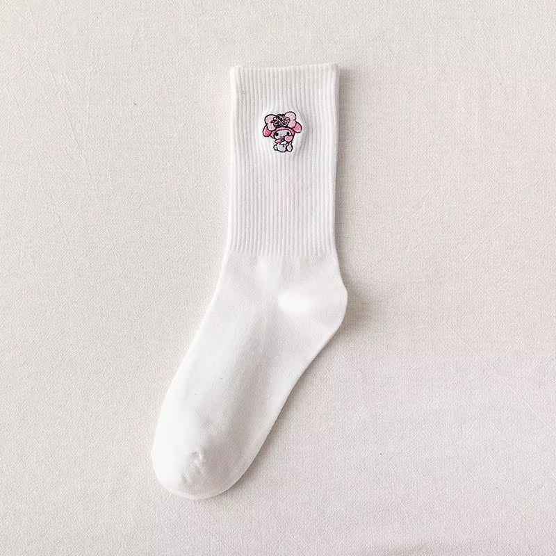 Embroidery Fashion Women Black White Butterfly Dog Cat Hip Hop Simple Long Street Skateboard Spring Autumn Socks for Girls