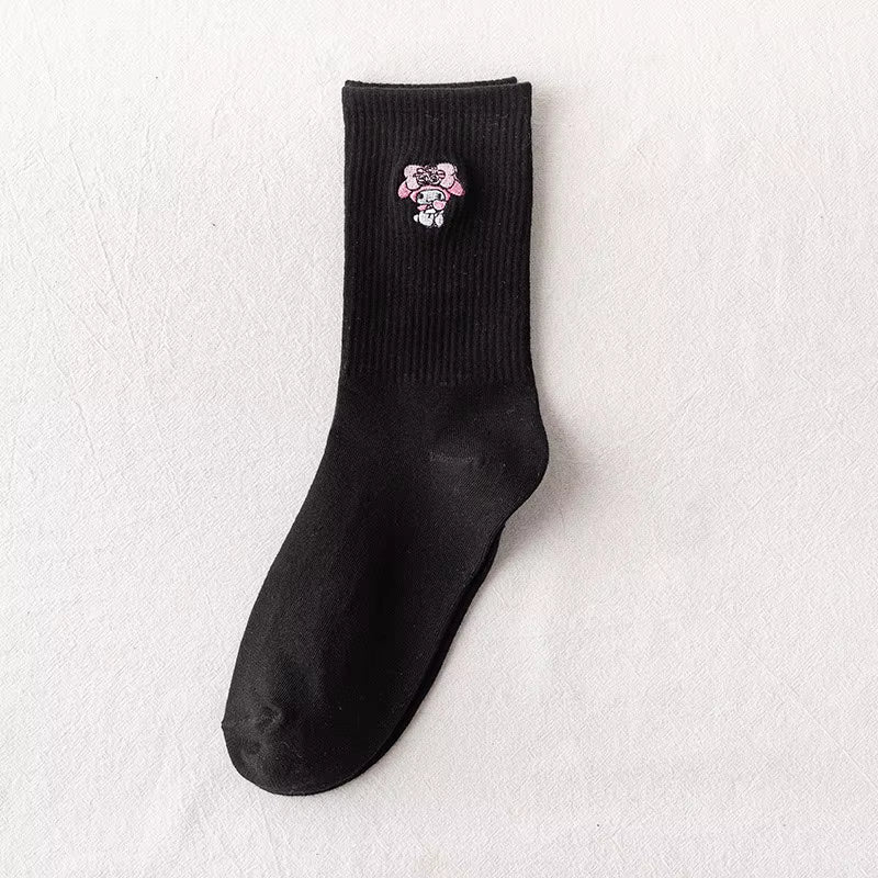 Embroidery Fashion Women Black White Butterfly Dog Cat Hip Hop Simple Long Street Skateboard Spring Autumn Socks for Girls