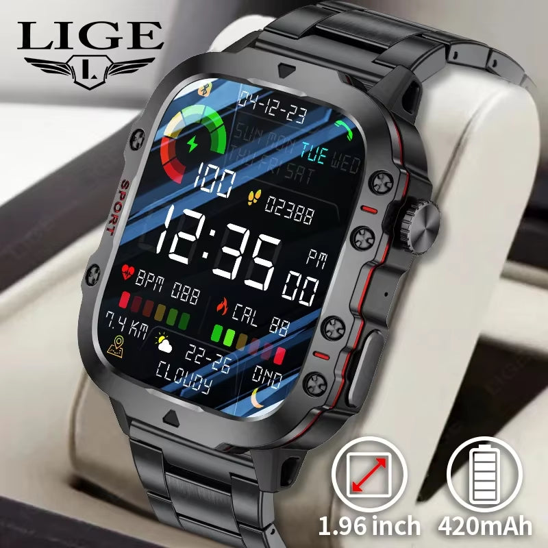 2025 Rugged Military Smart Watch for Men - Outdoor LP68 Waterproof Smartwatch with 2.01" Display, AI Voice, and Bluetooth Calling for Android Devices