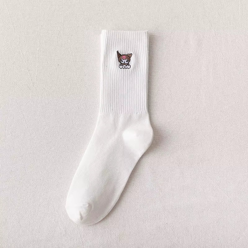 Embroidery Fashion Women Black White Butterfly Dog Cat Hip Hop Simple Long Street Skateboard Spring Autumn Socks for Girls