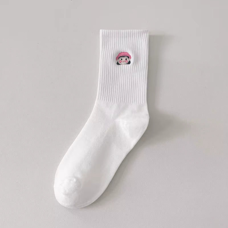 Embroidery Fashion Women Black White Butterfly Dog Cat Hip Hop Simple Long Street Skateboard Spring Autumn Socks for Girls
