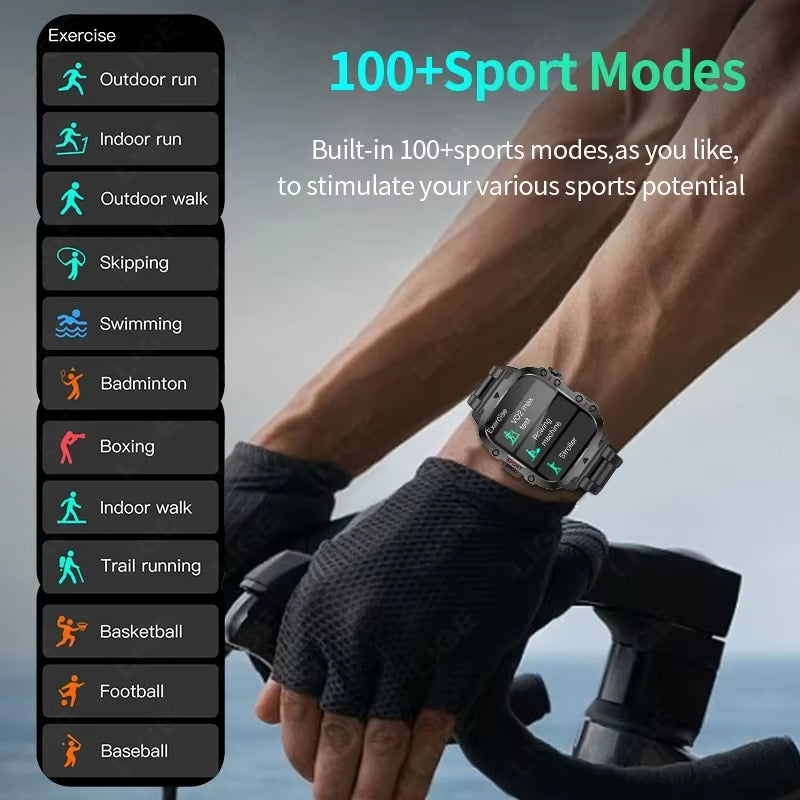 2025 Rugged Military Smart Watch for Men - Outdoor LP68 Waterproof Smartwatch with 2.01" Display, AI Voice, and Bluetooth Calling for Android Devices