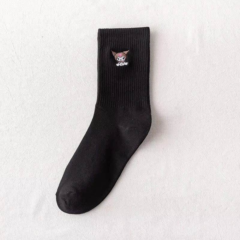 Embroidery Fashion Women Black White Butterfly Dog Cat Hip Hop Simple Long Street Skateboard Spring Autumn Socks for Girls