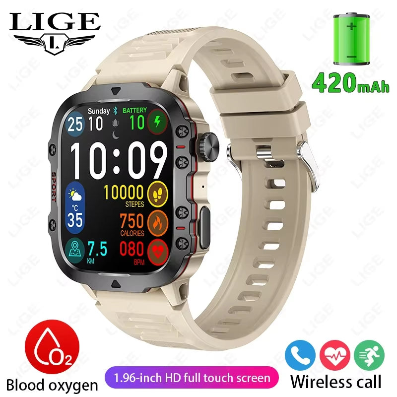 2025 Rugged Military Smart Watch for Men - Outdoor LP68 Waterproof Smartwatch with 2.01" Display, AI Voice, and Bluetooth Calling for Android Devices